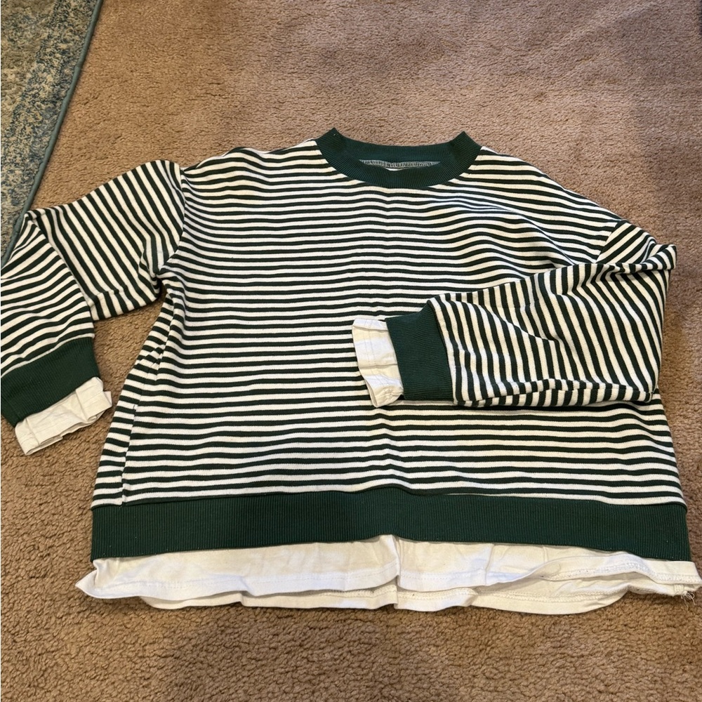 Striped Green and White Women's Sweatshirt